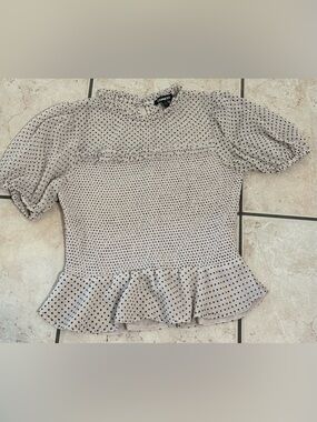 Express white crop top blouse with black polka dots